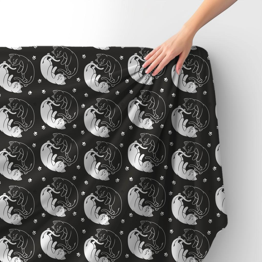 Royal Samt Stoff Polyester Zum Nähen - Motiv Weiße Und Schwarze Katze