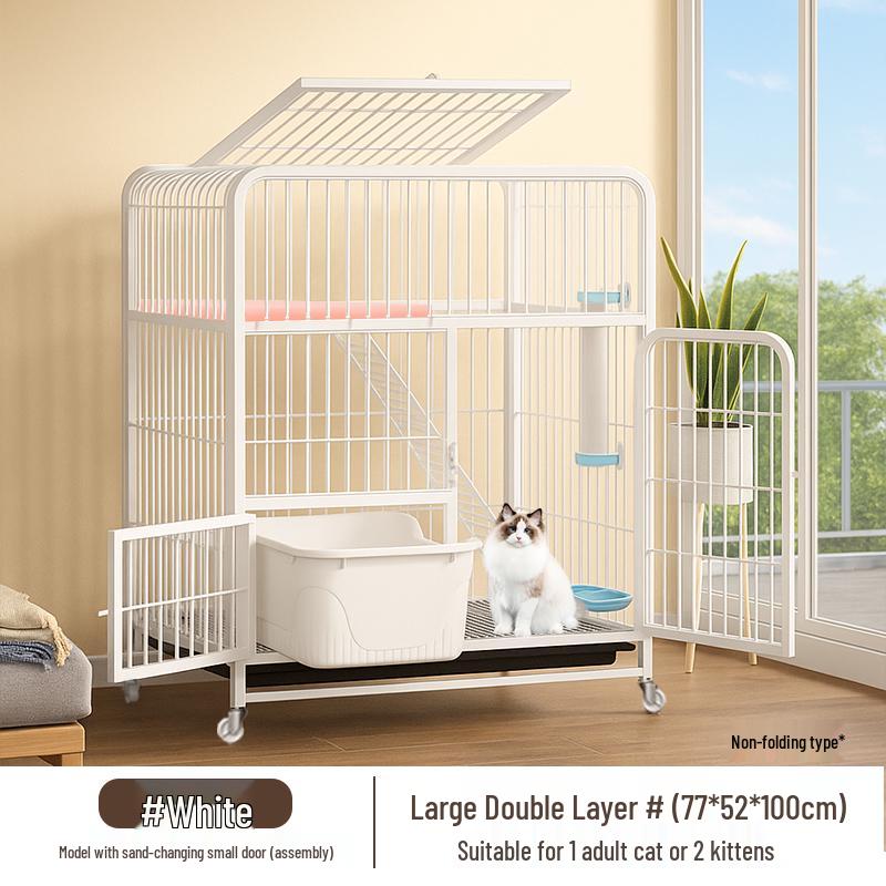 Foldable Indoor Cat Cage with Toilet – Space-Saving Cat House and Balcony for Small Apartments