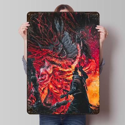 Poster di Gioco Samurai Sekiro Arte Murale Personalizzata Segni in Metallo Vintage Targa in Stagno Retrò per Decorazione Man Cave Decorazioni per la Casa