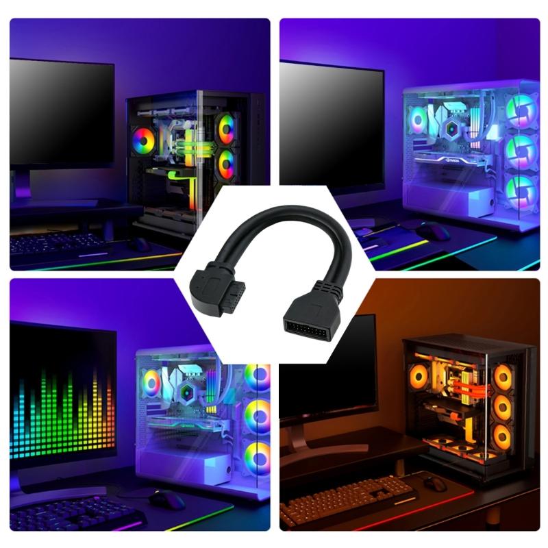 19Pin 20Pin USB3.0 Right Angled Adapter Cable Fast Speed Data Transfer Flexible PVC Shielding For Computer Motherboards