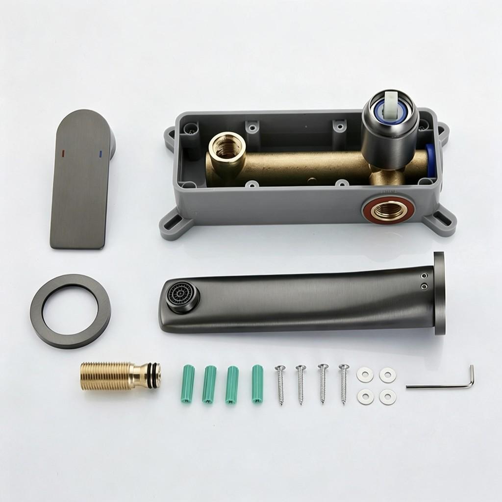 Gunmetal PVD Wall-Mounted Concealed Basin Faucet - All-Copper Hot & Cold Water Bathroom Sink Tap
