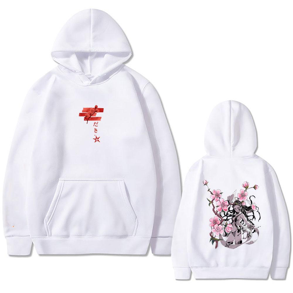 Anime Demon Slayer Daki Cherry Blossom Graphic Hoodie Men Women Oversized Hooded Sweatshirt Male Fashion Vintage Hoodies