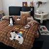Cute Cat Embroidered Autumn Winter Warm Bedding Set Milk Velvet Thicken Warmth Duvet Cover Set with Sheet Quilt Cover Pillowcase