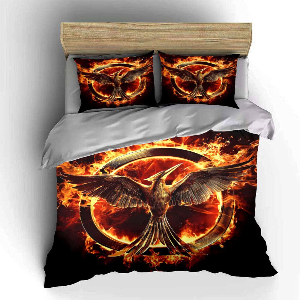 Fiery Flame Bedding Set Dark Burning Fire Bird Sci-Fi Symbol Print Duvet Cover Set Cool Bed Cover For Teen Boys Movie Fans