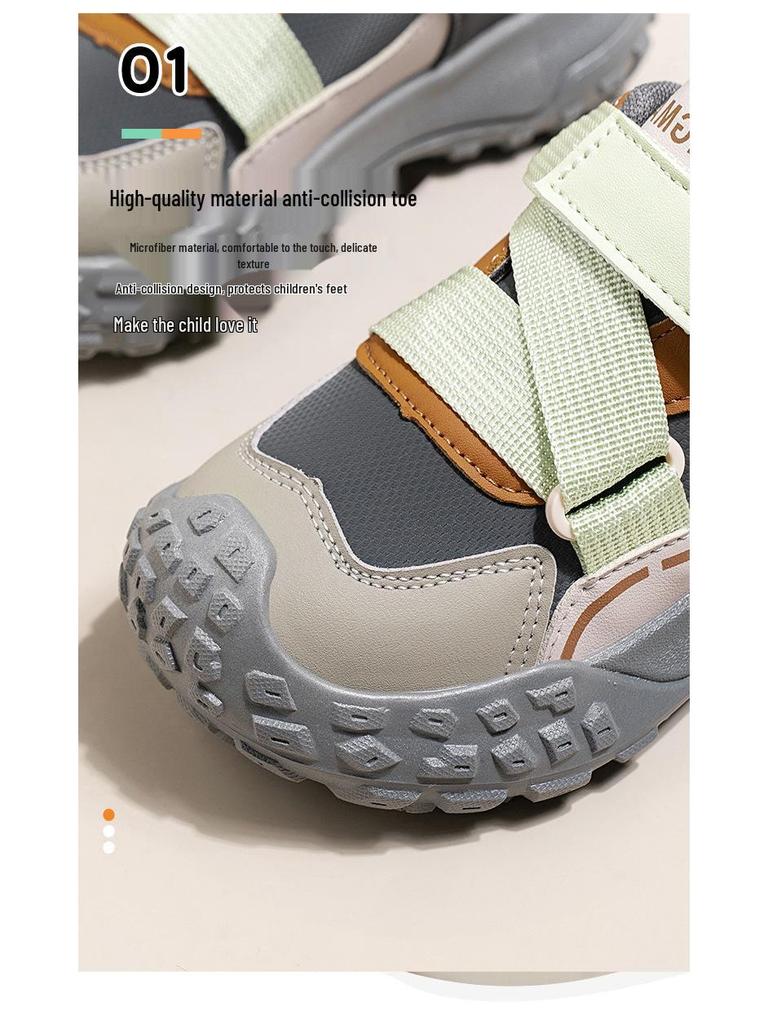 Children's Velcro Leather Sneakers for Spring and Autumn – Boys' Sports and Hiking Shoes