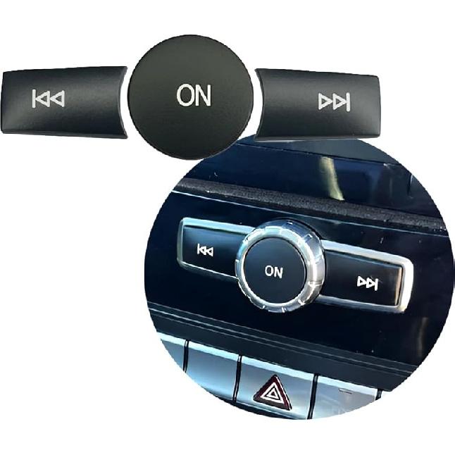 Black Car Radio Volume Forward Backward ON Buttons Cover Stickers Trim Compatible with Mercedes Benz A CLAS W176 B Class W246/C Class W204/ E Class