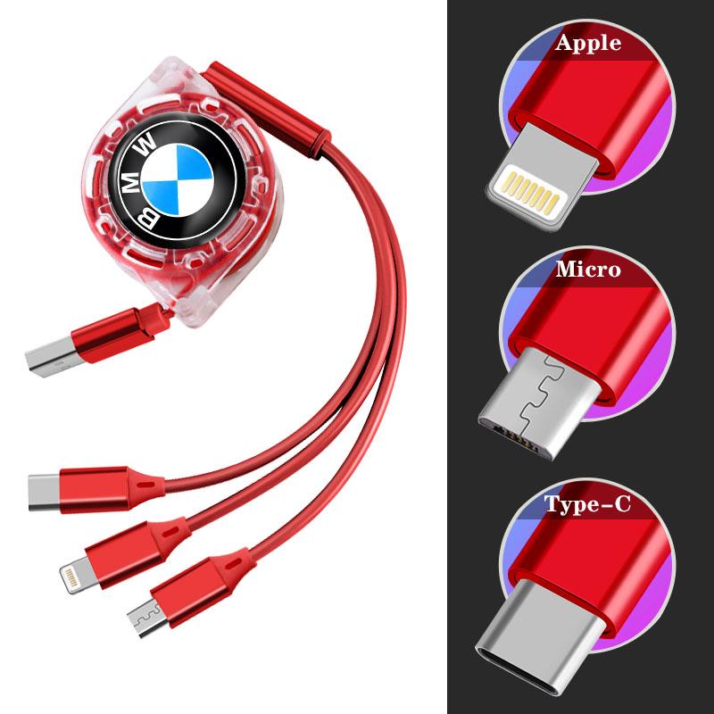 3-in-1 fast USB cable, expandable portable charging cable For BMW Performance E46 E90 F10 F30 X3 F20 E46 E60 E70 E39 E36 E87 GA3