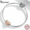 BAMOER 925 Sterling Silve Charm Two Color Heart Love Zircon Plated Rose Gold Fit Original Charms DIY Bracelets Bangles Jewelry