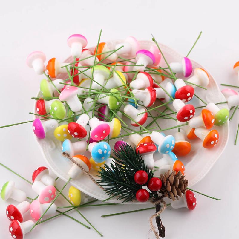 50Pcs Colorful Mini Foam Mushroom Artificial Plant Ornaments For Bonsai Pots Fairy Garden Micro Landscape Diy Craft Decor