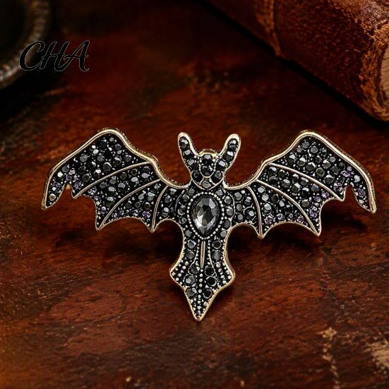 Daily Wear Decorative Pin Halloween Rhinestone Bat Brooch, Retro Gothic Shaped Lapel Brooch Pin, Jewelry Accessory for Clothing Bags Scarves Sweaters