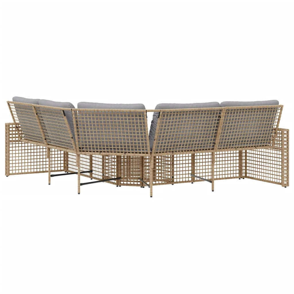L shaped Garden Sofa with Cushions and Footstool Beige Poly Rattan