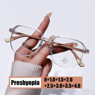 Men Women Fashion Large Frame Reading Glasses Retro Ultralight Square Presbyopia Eyeglasses Trendy HD Lens Far Sight Glasses