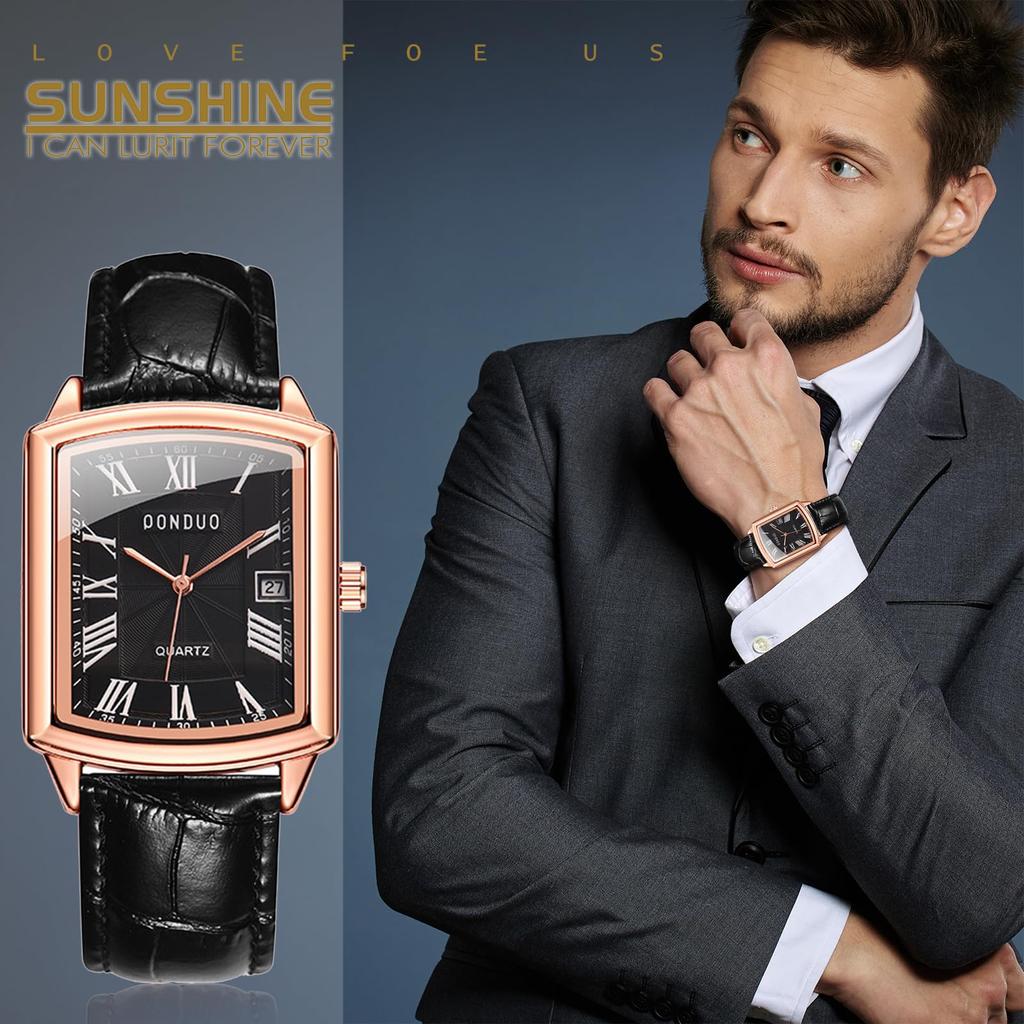 Men's Square Waterproof Watch: Roman Analogue Watch with Leather Strap, Antique Style, Simple and Stylish Square Watch for Men - Perfect Gift for