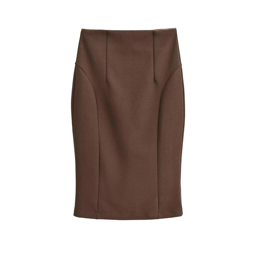 Retro American Slim Fit High-Waisted Midi Pencil Skirt with Back Slit - Women's Autumn Collection