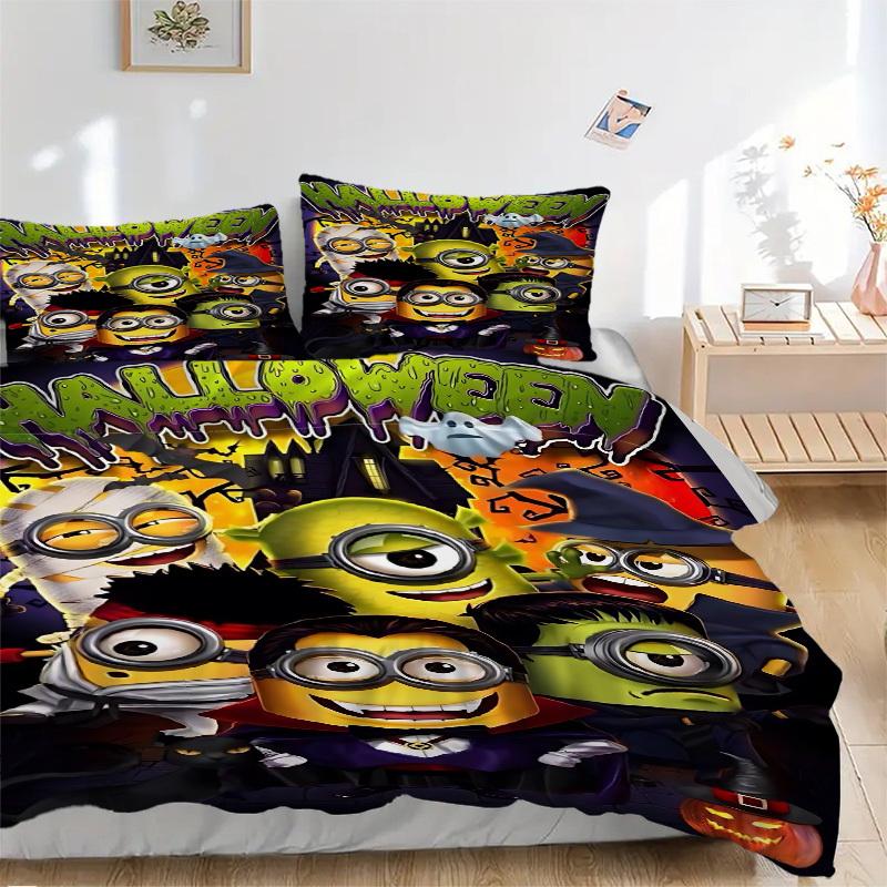 

3pcs Halloween, Minions Bedding Set: Perfect for Bedroom or Guest Room. Soft and Comfortable with No Core Included yy251010123 135x200cm