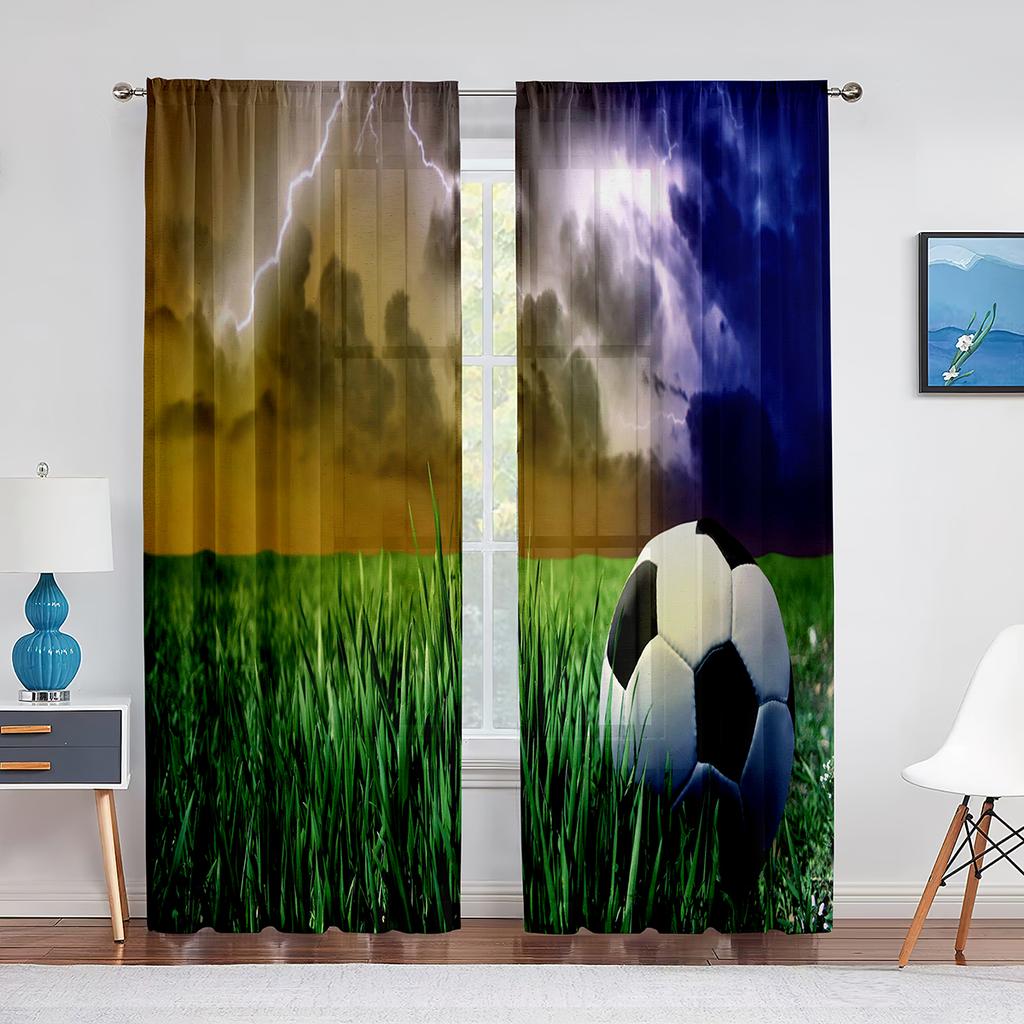 Soccer Striker Kicks The Ball Football Tulle Sheer Curtains for Living Room Bedroom Window Modern Tulle Voile Curtain Decoration