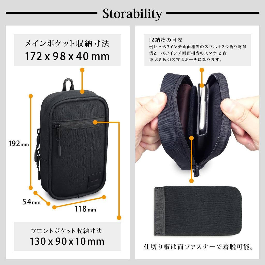 NEXARY Smartphone Pouch Backpack with Shoulder Strap and Waist Holds 2 Devices Strap, Water-Repellent, (Black)