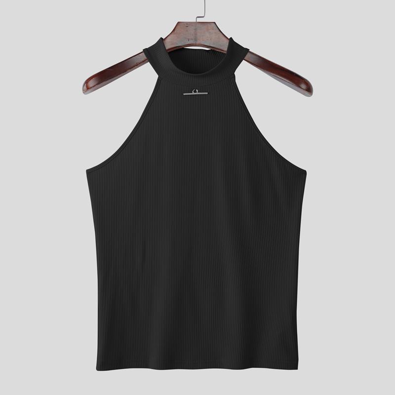 

INCERUN Мужские летние майки без рукавов, эластичные, повседневные, тонкие, в рубчик 3XL чёрный