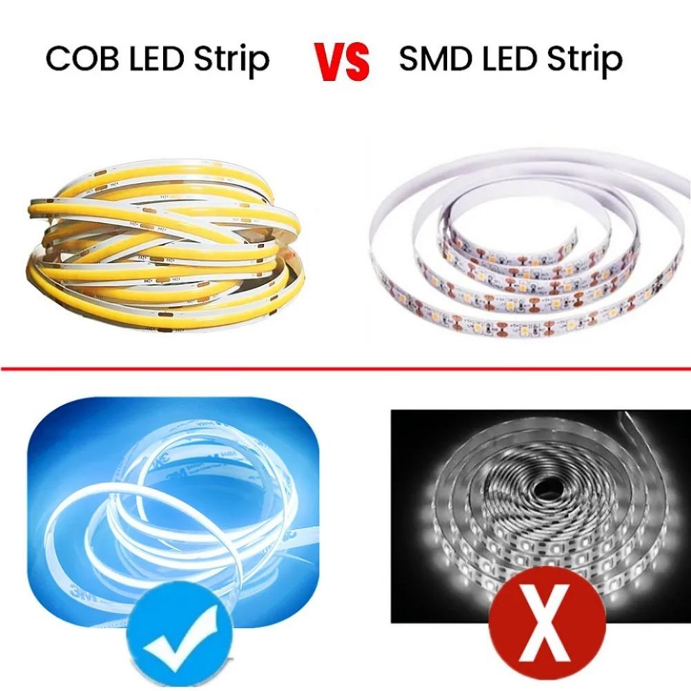 COB-LED-Streifenlicht, 320 480 LEDs/m, 16,4 Fuß, hochdichtes flexibles Bandband, 3000–6500 K, RA90-LED-Leuchten, DC12 V
