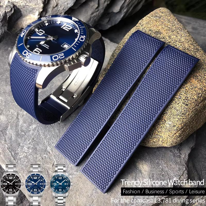 Hochwertiges Silikon Fluorkautschuk Uhrenarmband 21mm für Longines hydroconquest L3 Conquest Sports Taucheruhr Armband Schwarz neu
