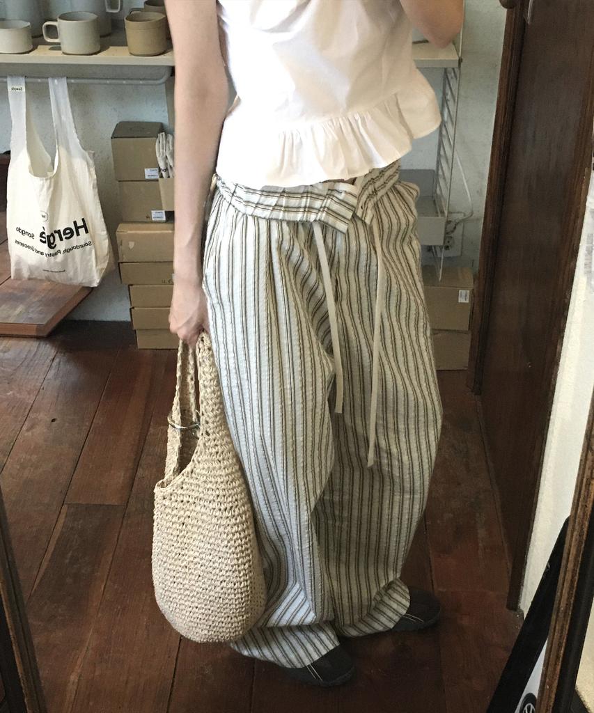 Poeteuseoul Seersucker Stripe Wide Pants_Ivory/Kaki