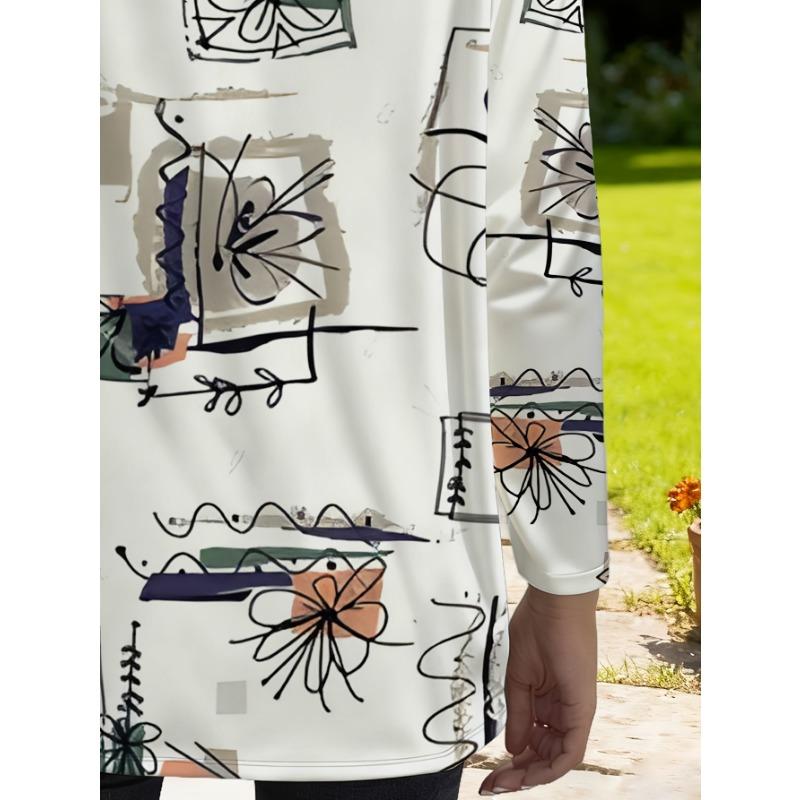 Women's plus size loose top with pocket design and artistic print