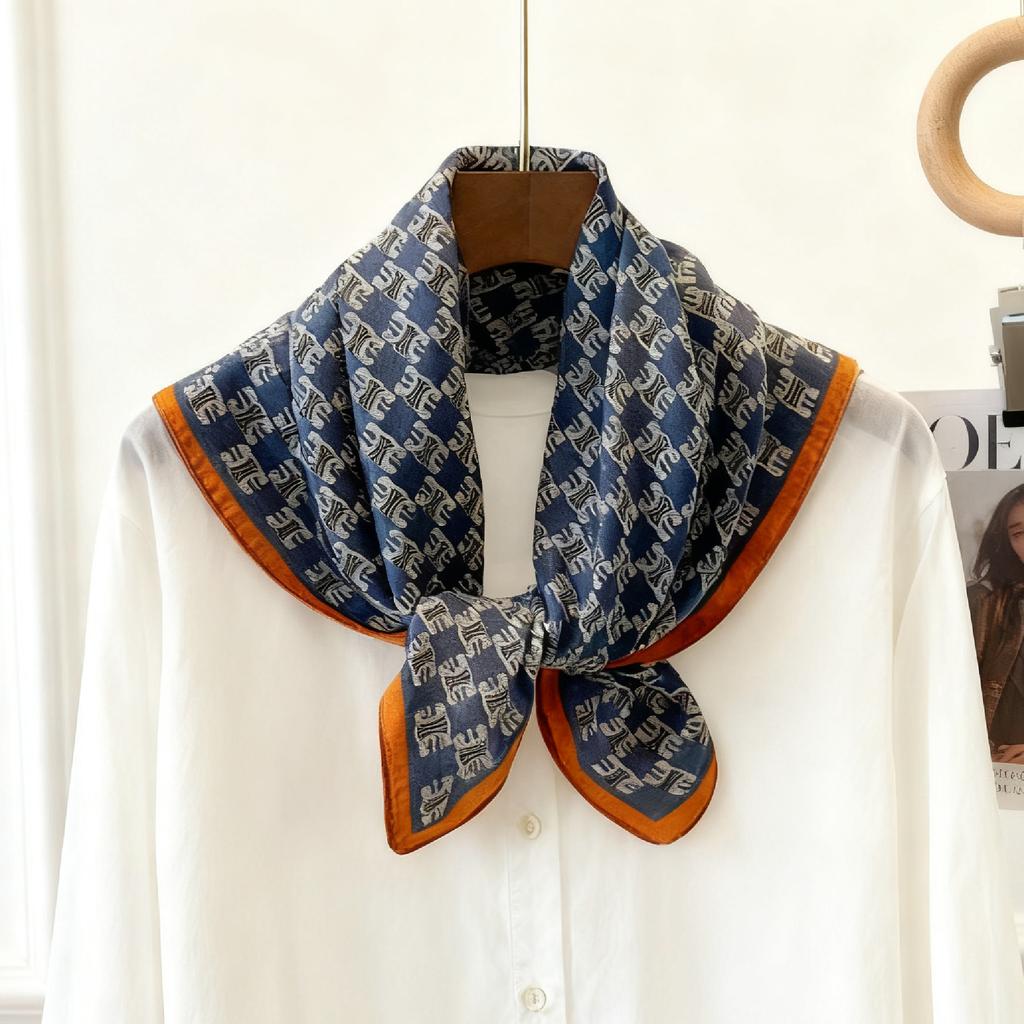 Korean version of solid color big red small square scarf women's plain color spring and autumn warm silk scarf versatile professional scarf decorative
