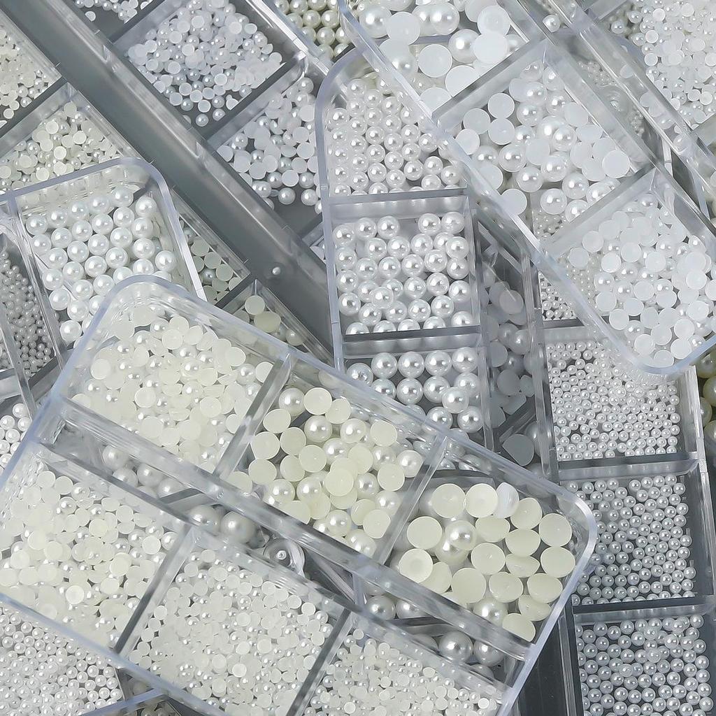 High-Gloss Mixed Size Flat-Back White Pearl Nail Art Gems