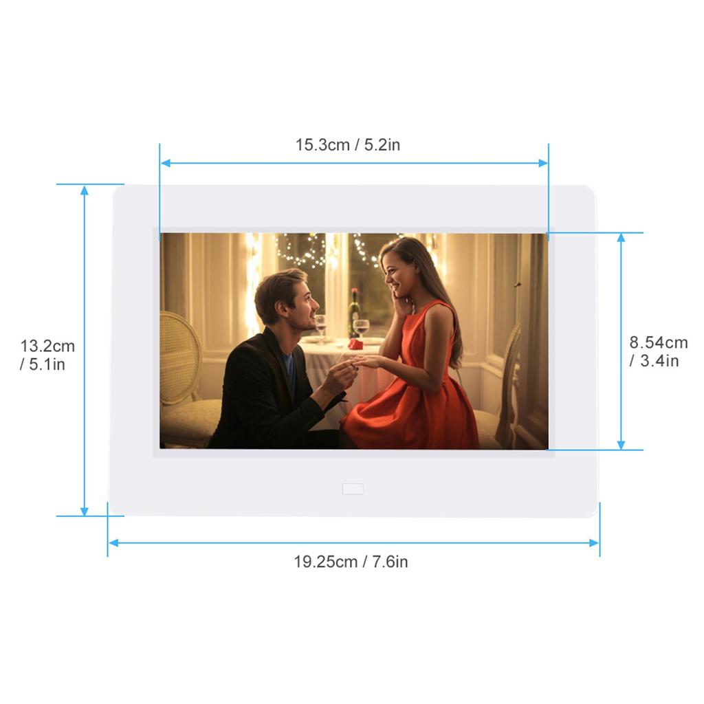 7Inch 1024*600HD Digital Photo Picture Frame Alarm Clock Player Album Remote Control White