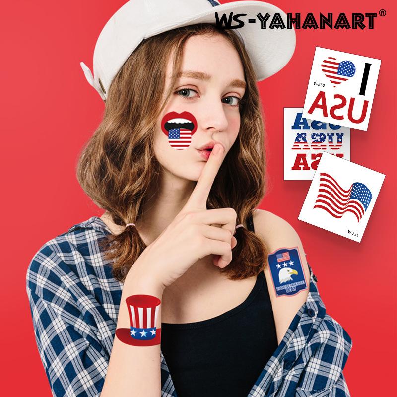 Independence Day Theme Face Tattoo with American Flag USA Painted Party Party Waterproof Temporary Body Art Stickers Decoration