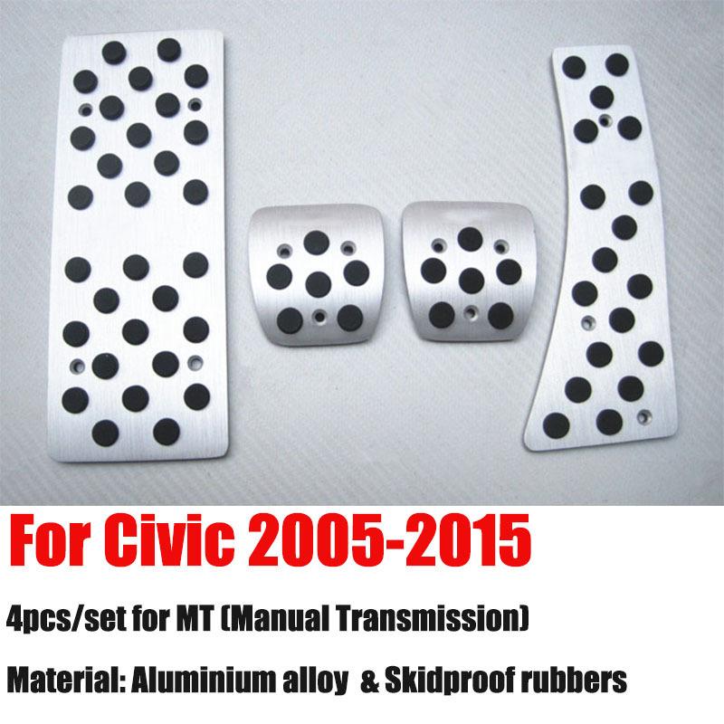 For Honda Civic 2005- LHD Aluminum Pads Pedal Set Gas Accelerator Brake Footrest AT / MT Car Accessories Need Drilling