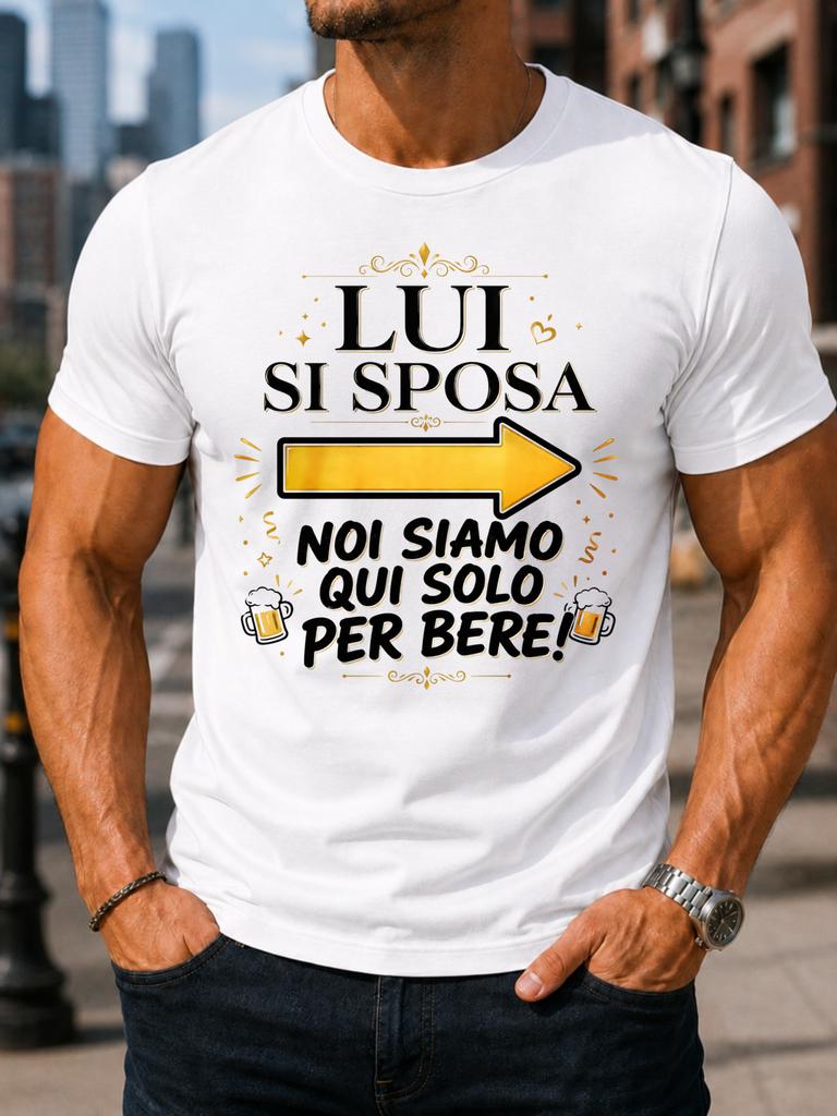Lui Si Sposa Elegant Arrow Graphic Italian Groom Party Quote Gold Sign Small Beer Doodles And Unisex All Tshirt