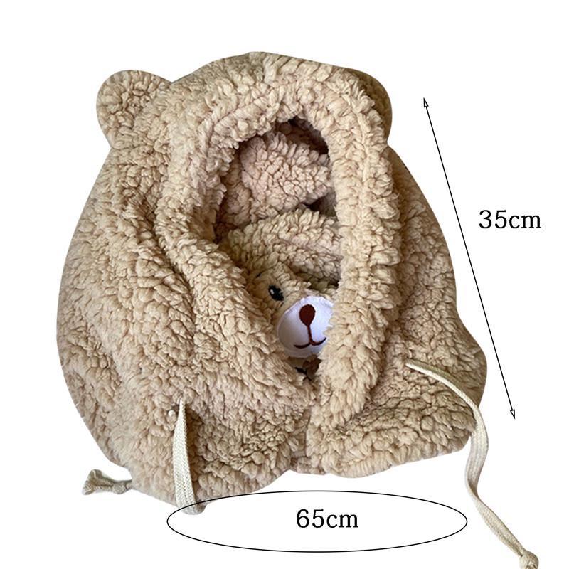 Women Cartoon Lamb Ear Beanie Hat with Mask Winter Warm Thickened Ear Neck Protection Cap Scarf One Pieces
