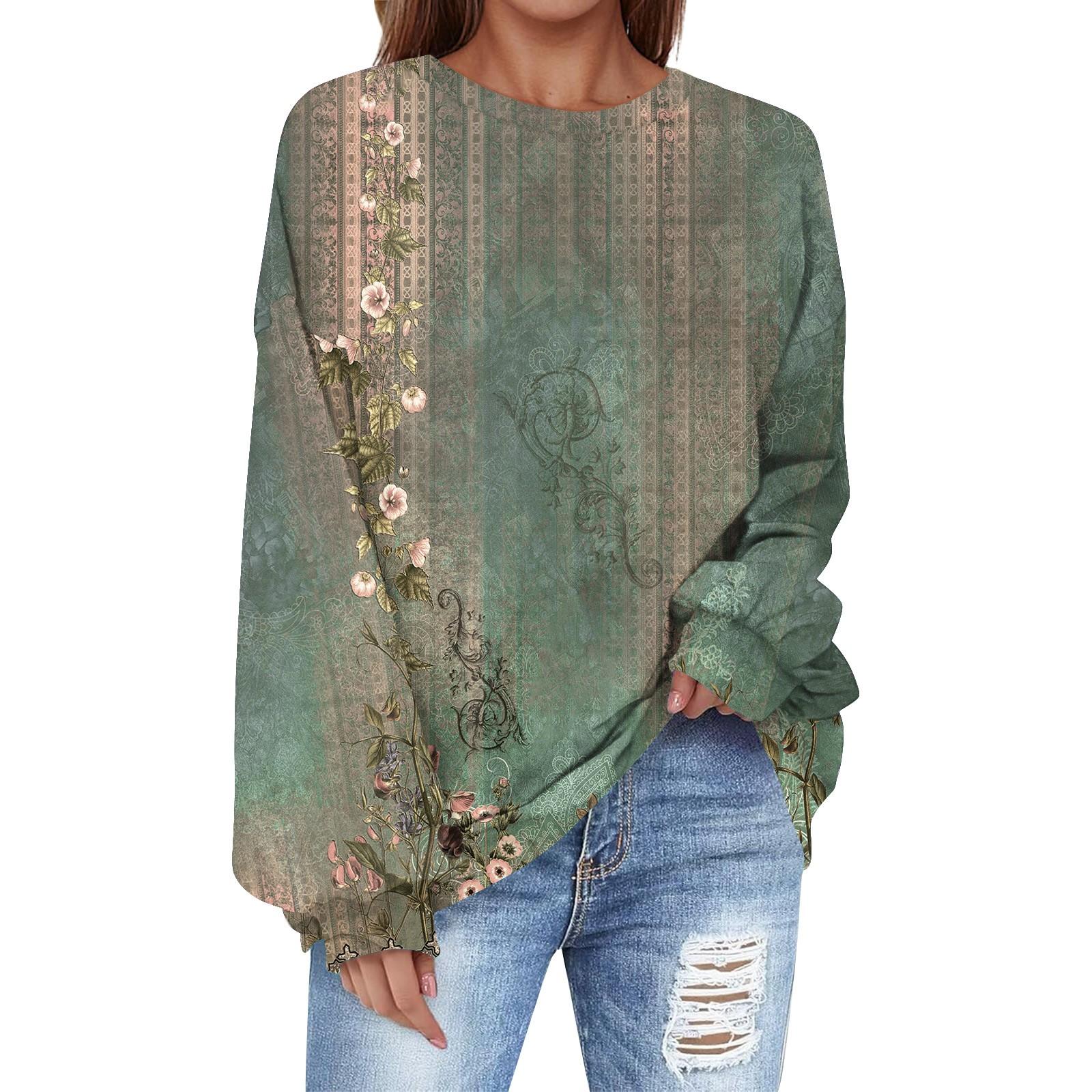 

Толстовка большого размера для женщин с круглым вырезом и принтом, с длинным рукавом, толстовка L армия зеленый