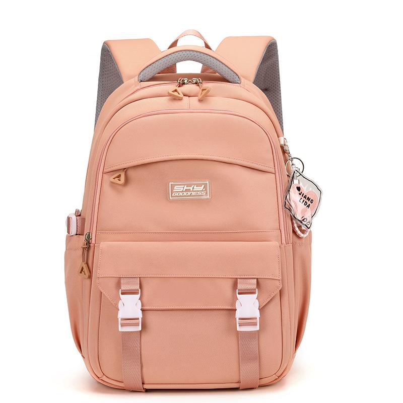 Simple Solid Color Middle School Student Backpack Casual Large Capacity Travel Rucksacks Practical Multi-layer Pockets High School Girls School Bags