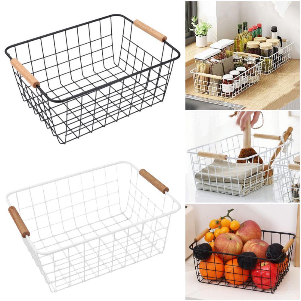 Rectangle Iron Wired Basket Metal Vegetable Fruit Snack Holder  For Bathroom Kitchen