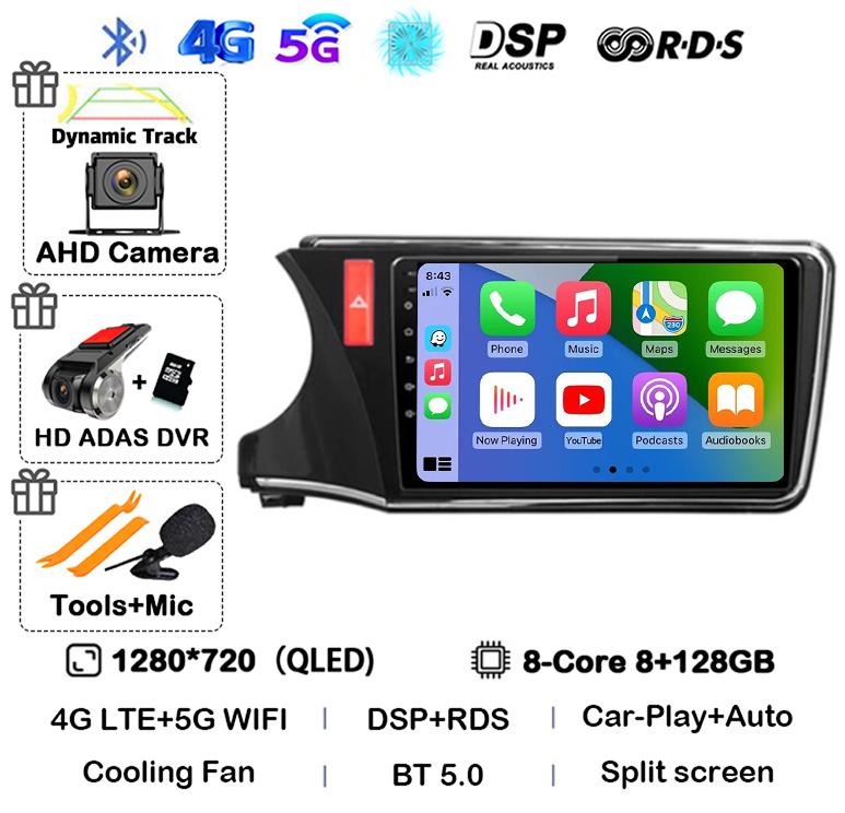 Android 14 Carplay Auto Car Radio For Honda CITY 2014 2015 2016 2017 2018 2019 Multimedia Stereo Player GPS 4G+WIFI 360 Camera
