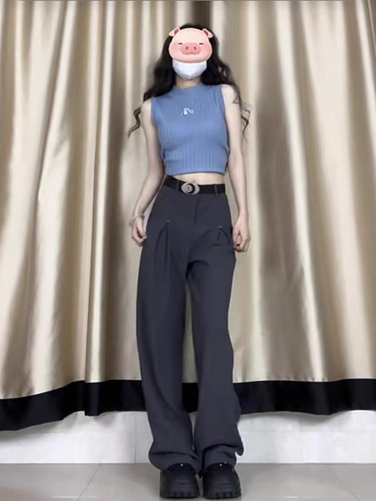 

Женский летний 2025 шикарный вязаный жилет без рукавов - Облегающий, нишевый дизайн, топ в стиле hot girl Double Extra Large синий