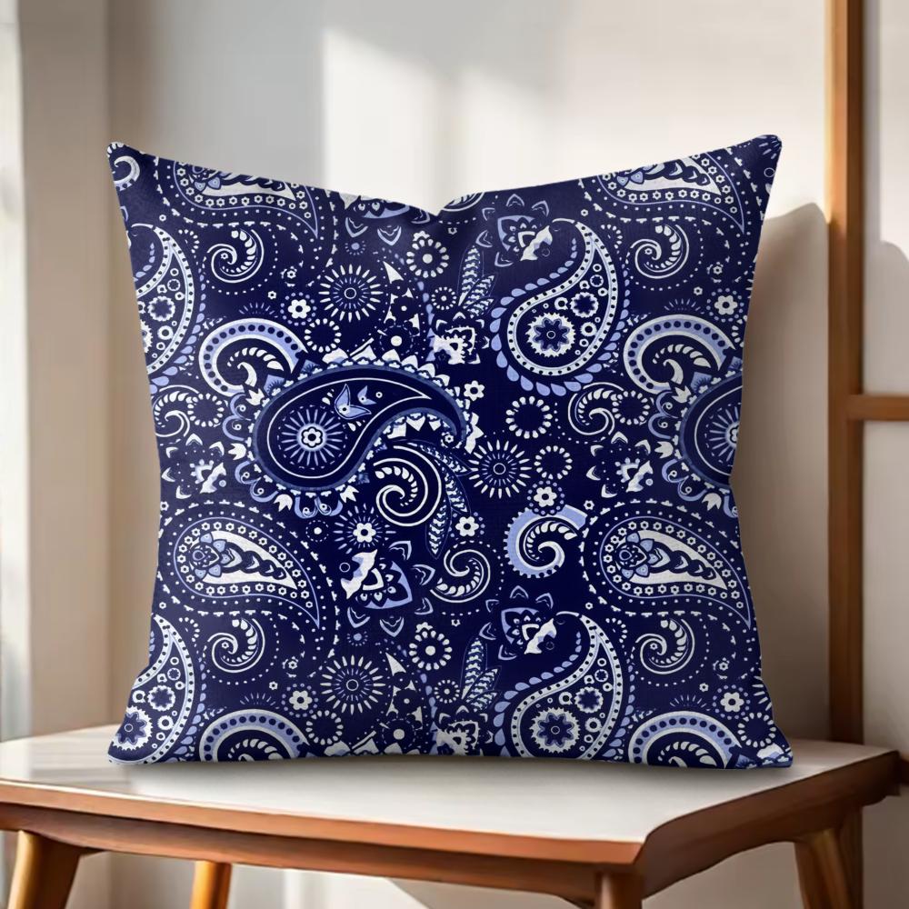 Painted Design PPaisleyS Cushion Cover Natural Linen Organic Fabric DoubleSided Printing Couch Pillow Covers Home Decor
