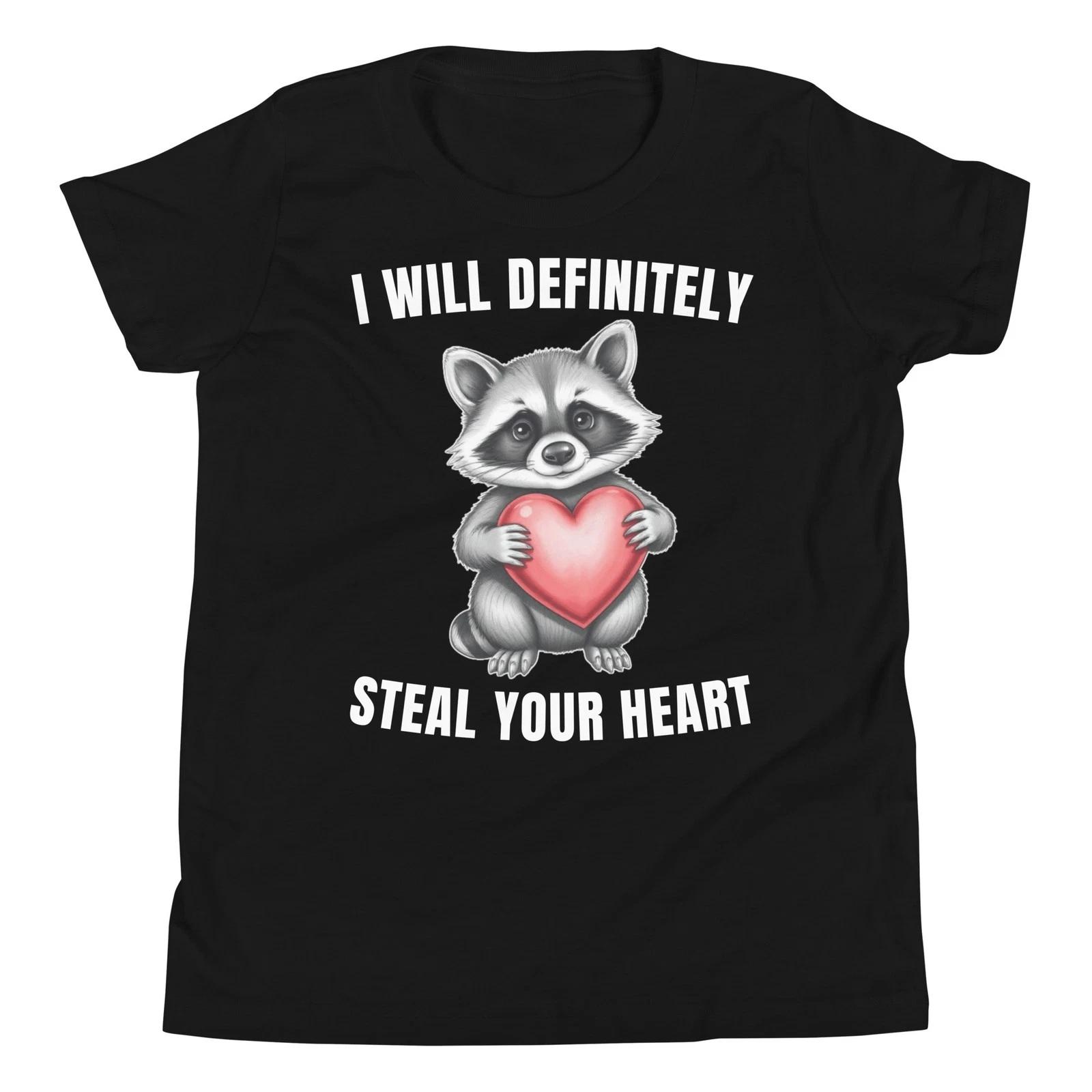 I Will Definitely Steal Your Heart Valentines Day Raccoon Youth T-Shirt 140