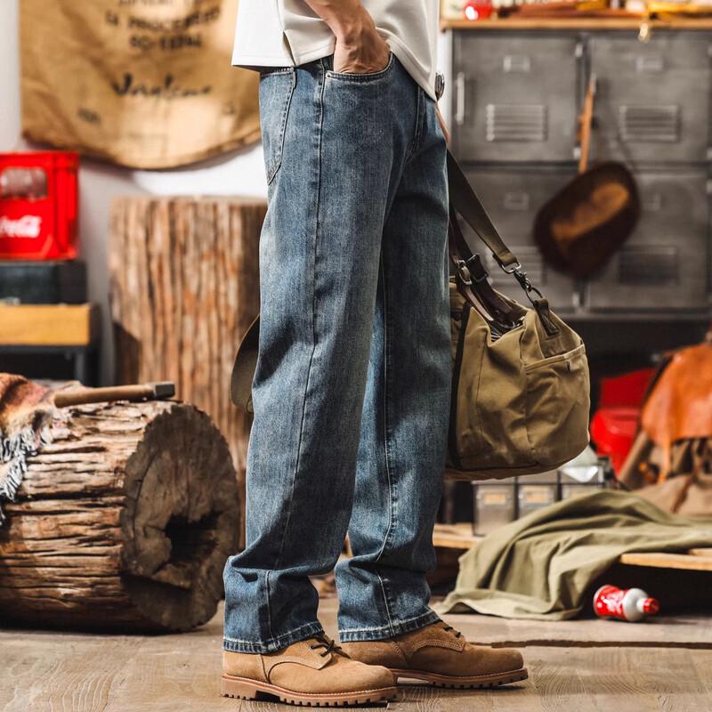 Herren Amerikanischer Retro Lockerer Gerader Bein Waschen Jeans