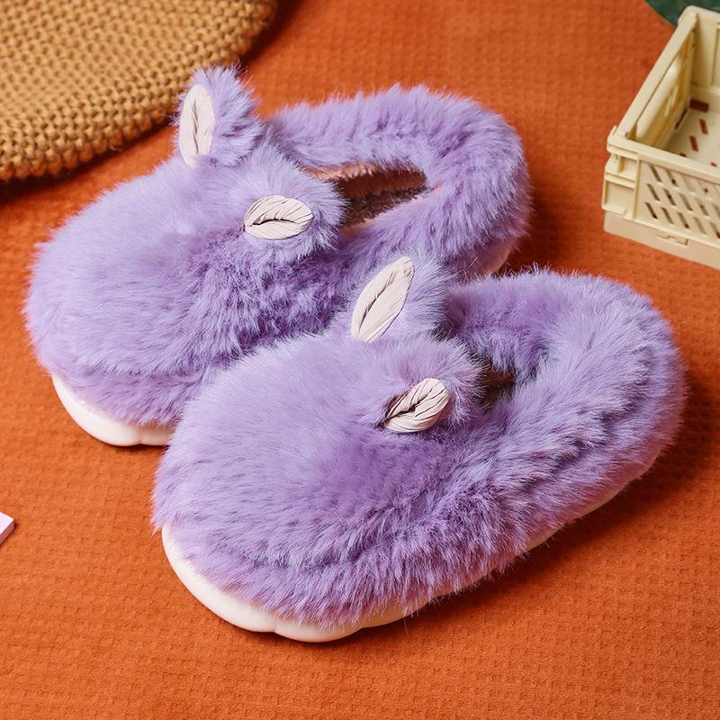 

2025 new children s cotton shoes cute ears baby girl non-slip warm piled thickened bag heel fluffy slippers men 26-27 фіолетовий