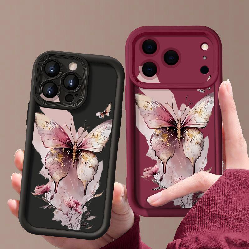 Pink Butterfly Watercolor Pattern Case For iPhone 17 Pro Max Funda Shockproof Bumper Cover For iPhone 16 Pro Max 15 14 13 12 11 Air 16E