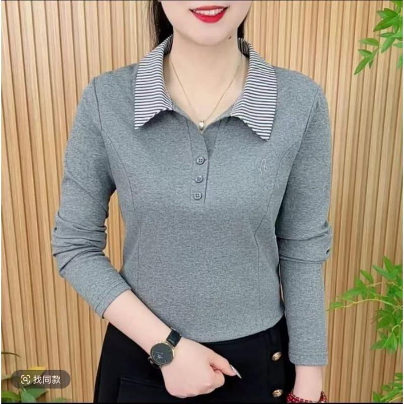 Damen Frühlingsmode Fake Zweiteiler Hemdkragen All-Match Langarm T-Shirt Top