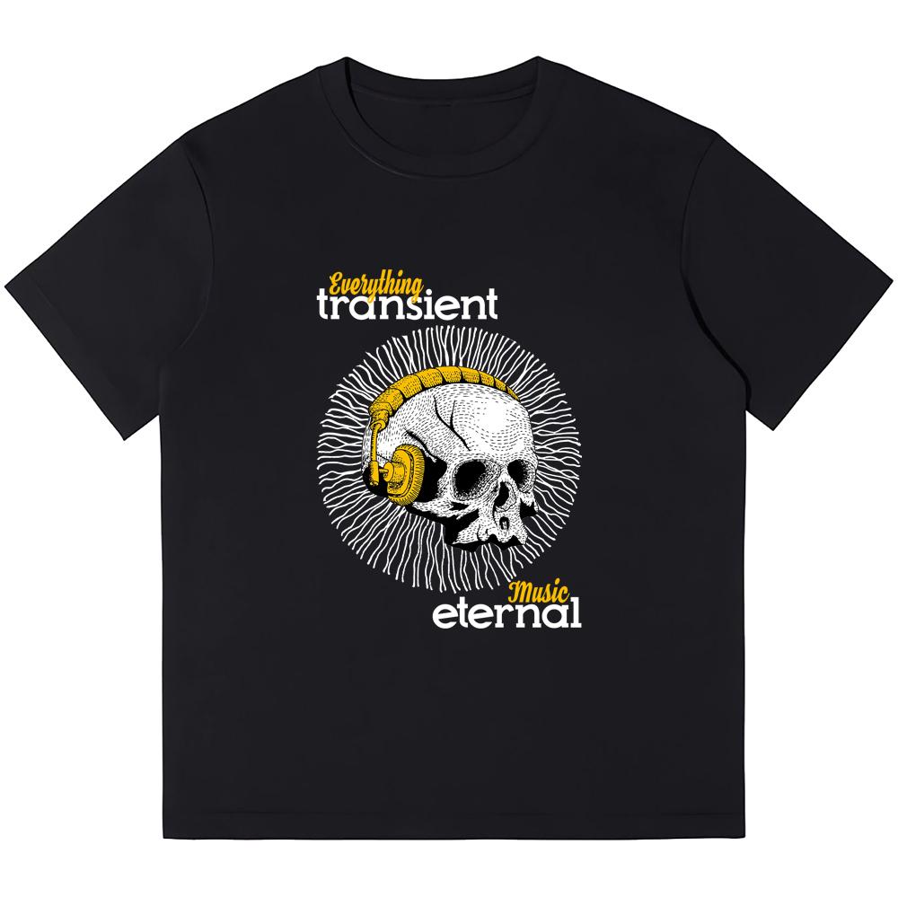 

230GSM Тяжелые хлопковые мужские футболки Вечный музыкальный плакат с забавными наушниками с черепом и принтом в стиле ретро-панк Футболка в стиле Харадзюку Повседневная уличная футболка