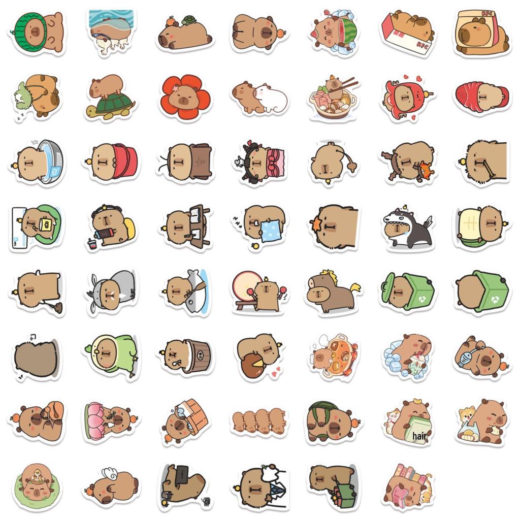 Cute Capybara Stickers: 55 Cartoon DIY Decals for Phone, Water Cup, or Stationery Decoration