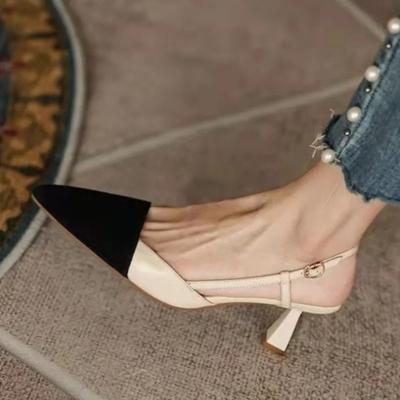 2024 Damen Schuhe Slingbacks Damen High Heels Marke Kleiderpumps Damen Spitzschuh Gemischte Farben Dünne Absätze Schnallensandalen