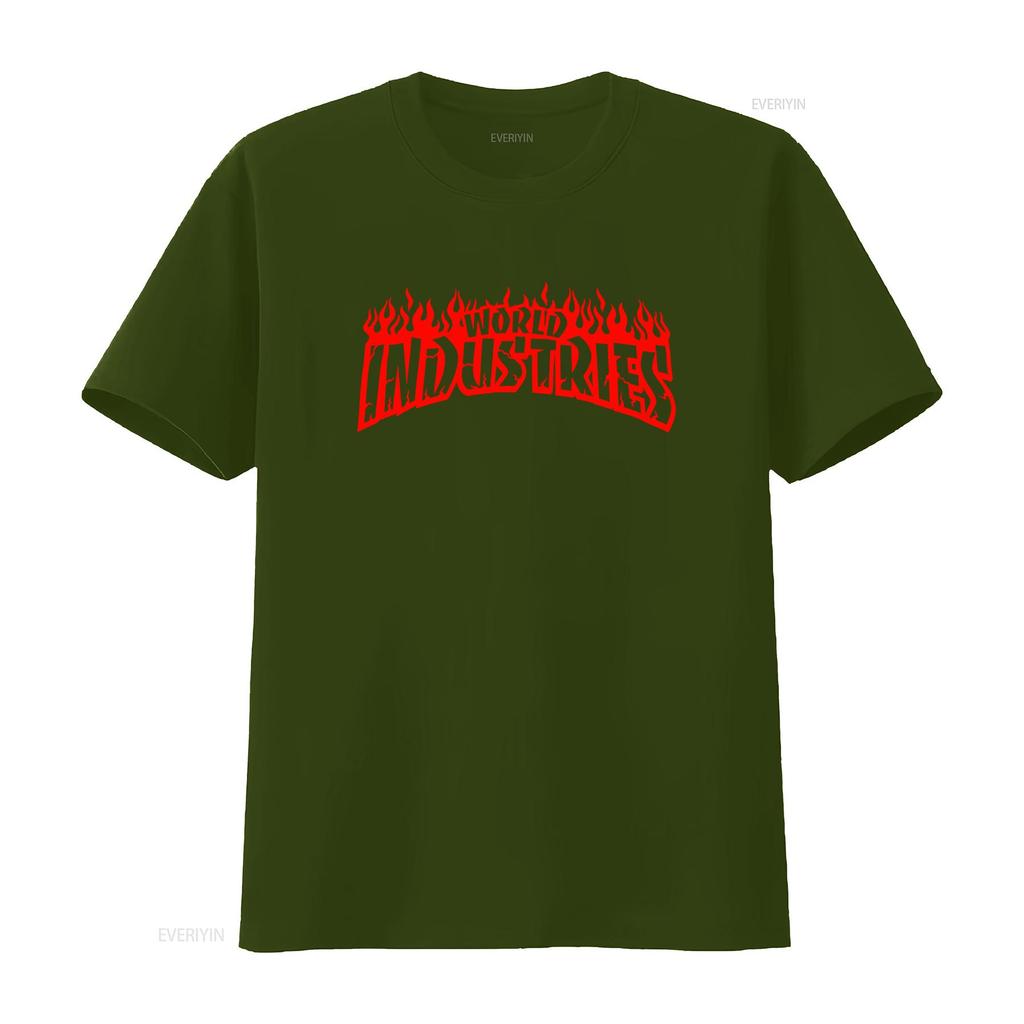 Vintage WORLD INDUSTRIES T-Shirt Retro-Stil mit kräftigem Flammen-Print Perfekt für Skateboard-Enthusiasten vintage Gewaschen streetwear
