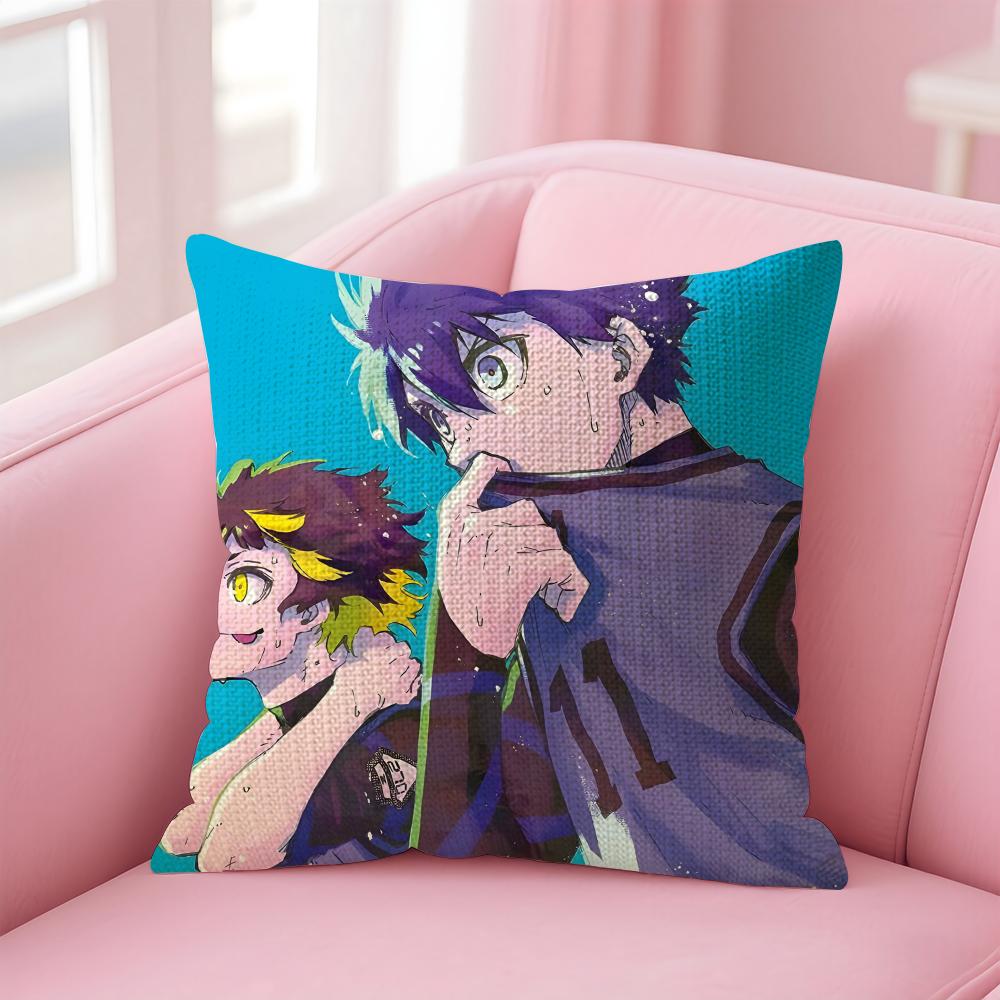 BBlue LockK Anime Cushion Cover Natural Linen Pillow Case DoubleSided Print Decorative Sofa Pillowcase Home Decor Gift