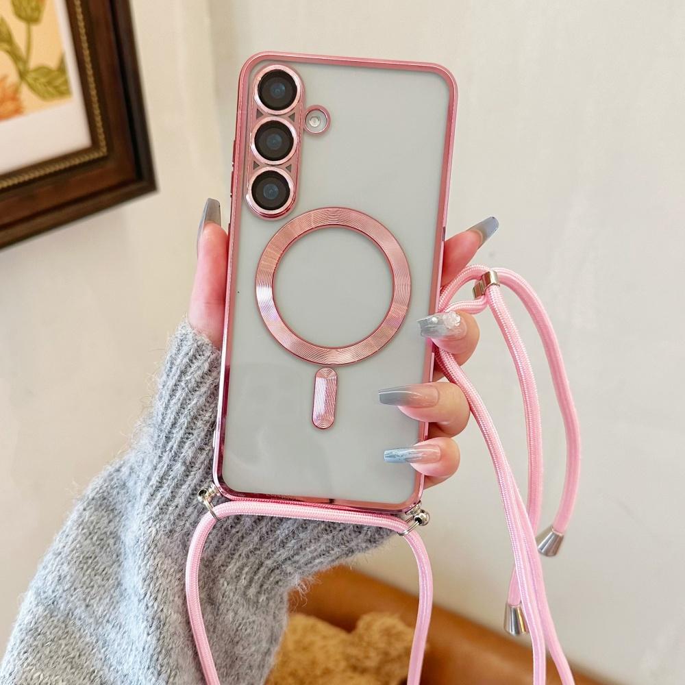 Crossbody Necklace Lanyard Plating Magnetic For Magsafe Clear Case For Samsung S26 S25 Ultra S24 S23 S22 S21 Plus Soft Cover